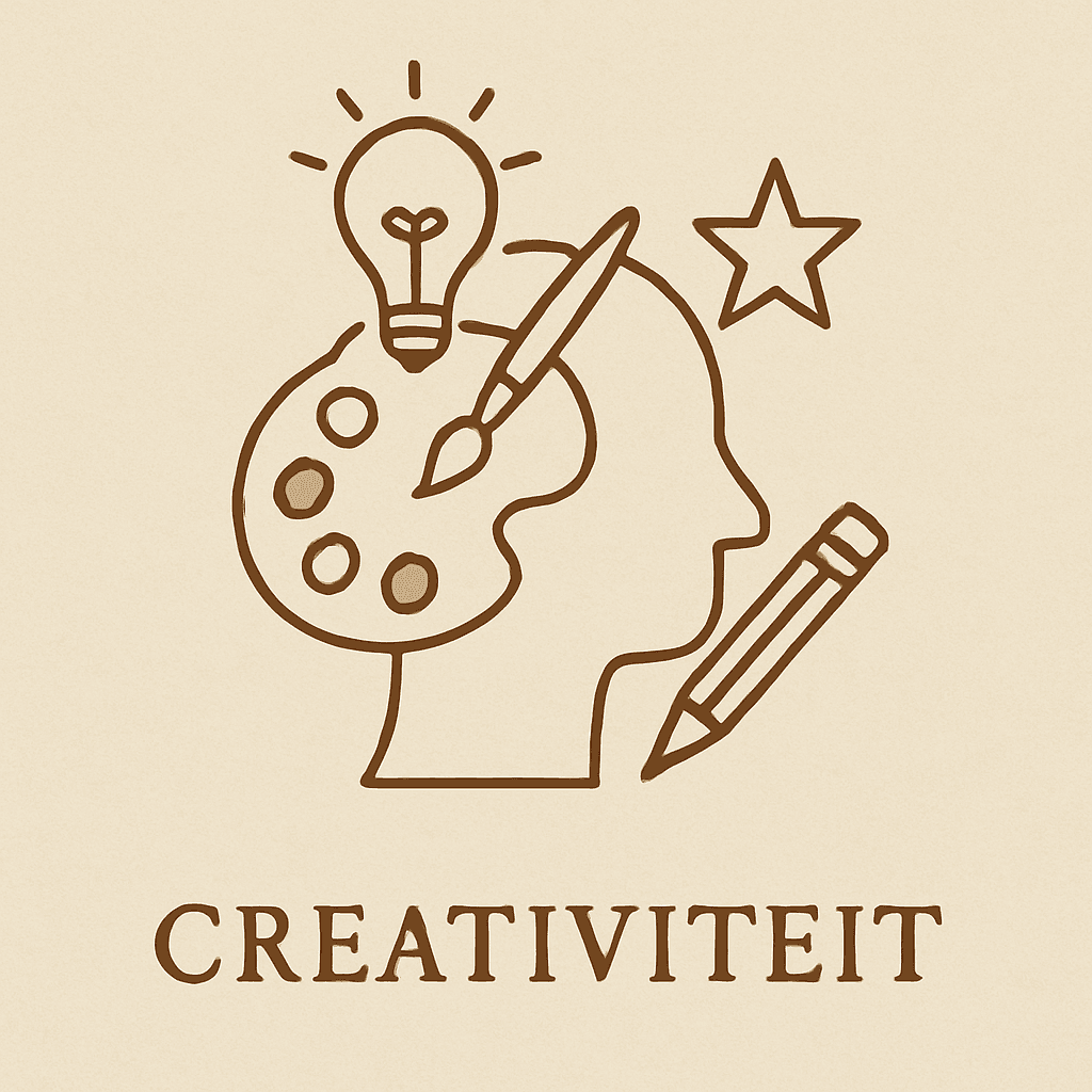 Illustratie van een creatief brein met penseel, sterren en kleurpalet – symbool voor creatieve muurschilderingen van Inkspirewalls.