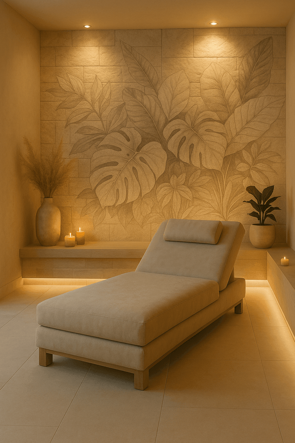 Luxe interieur met haarscherpe muurprint en warme sfeerverlichting – voorbeeld van hoogwaardige printkwaliteit van Inkspirewalls.