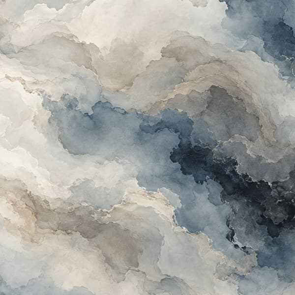 Detail: aquarelwolken in blauw en crème