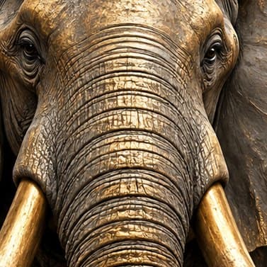 Detail: olifant in brons en goud