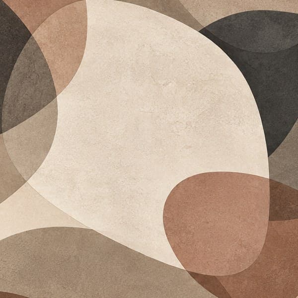 Detail: overlappende vormen in terracotta en antraciet