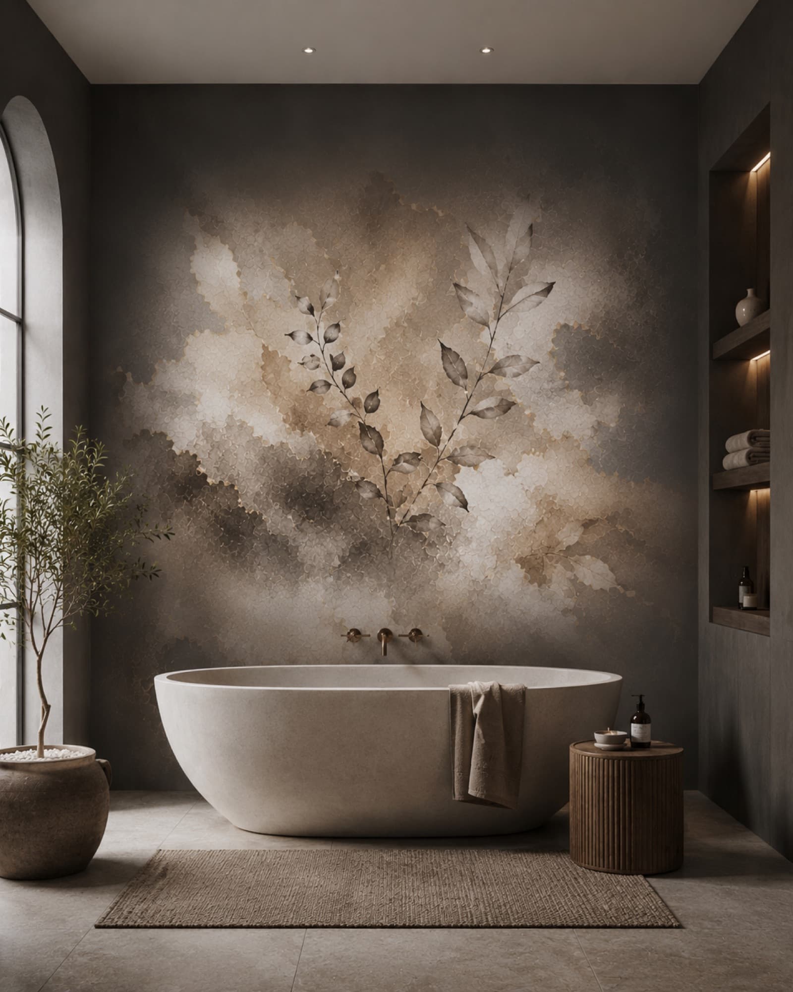 Botanisch donker: muurprint in een badkamer