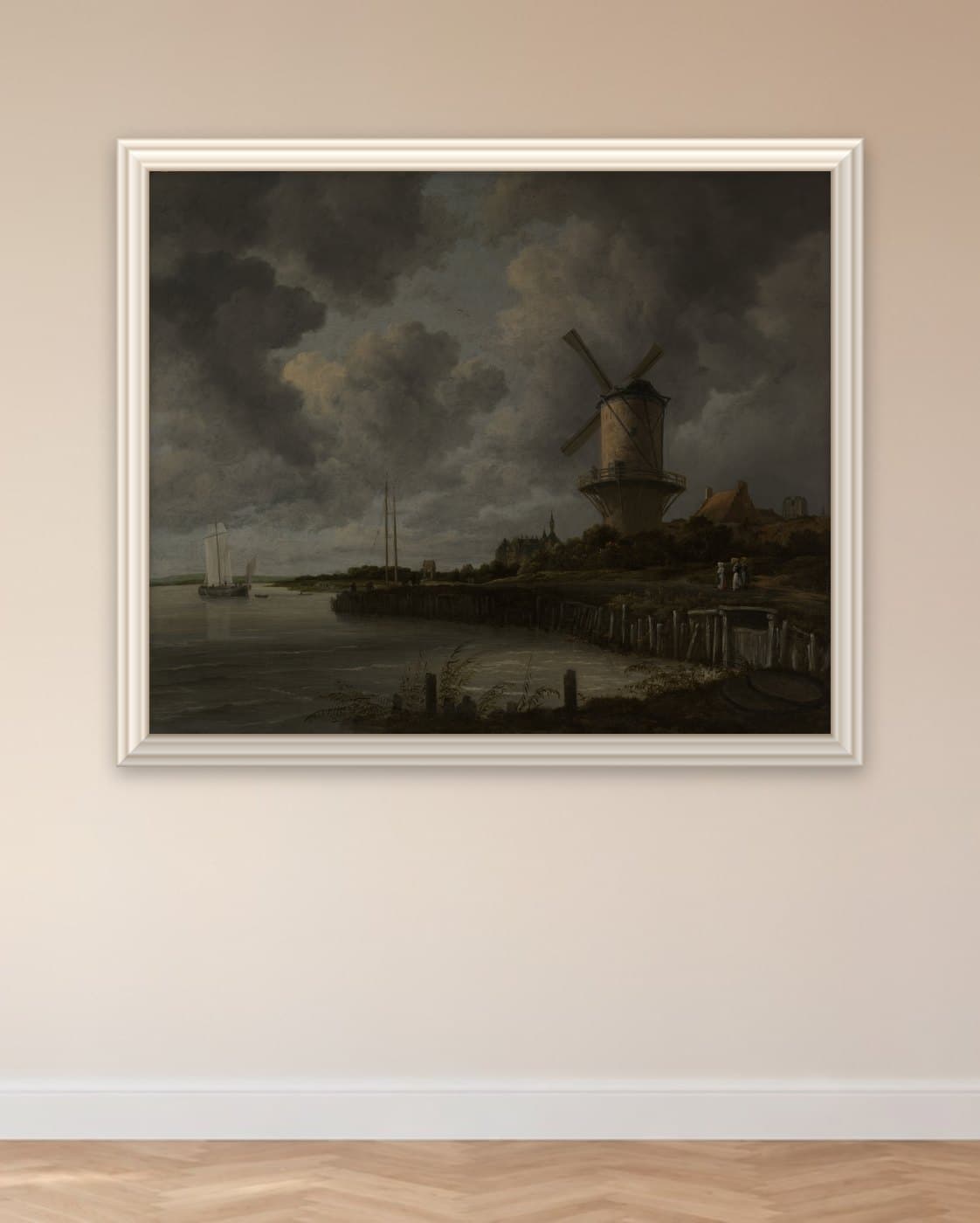 De molen bij Wijk bij Duurstede van Jacob van Ruisdael: op de muur geprint en omlijst met een echte sierlijst