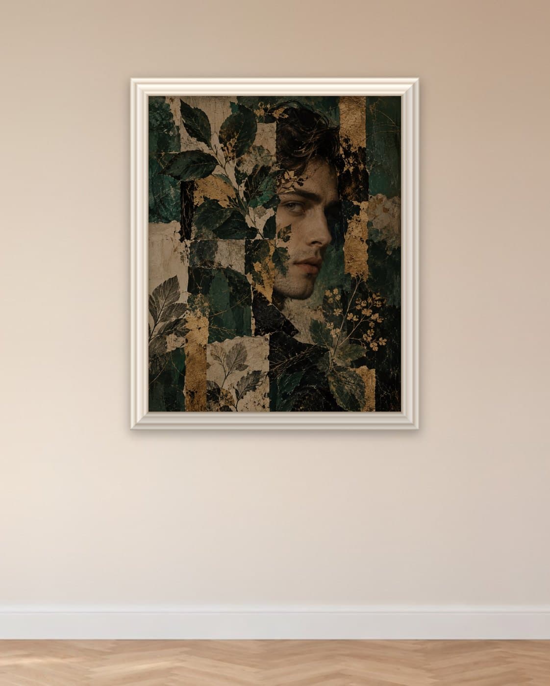 Portret in groen: op de muur geprint en omlijst met een echte sierlijst