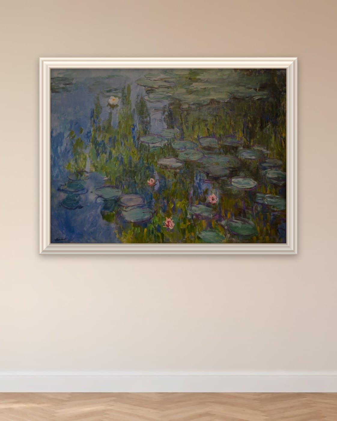 Waterlelies van Claude Monet: op de muur geprint en omlijst met een echte sierlijst