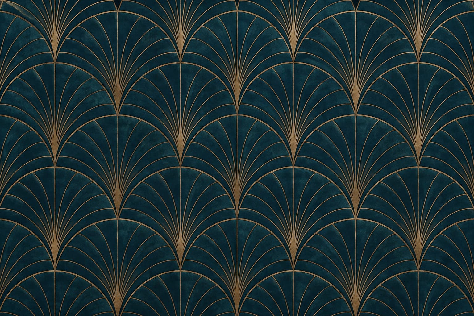 Art-decowaaiers in petrol en goud: muurprint zonder kader, geprint op de muur