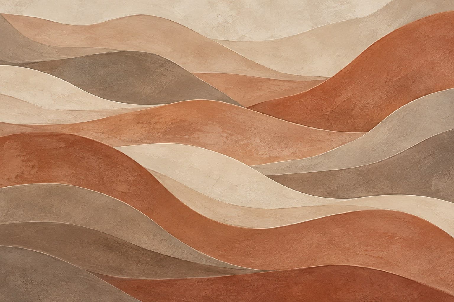 Golvende heuvels in terracotta: muurprint zonder kader, geprint op de muur