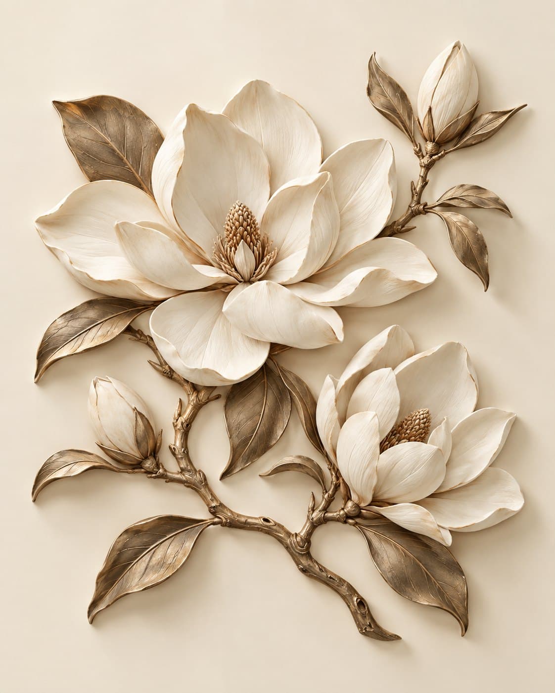 Magnolia op ivoor: muurprint zonder kader, geprint op de muur