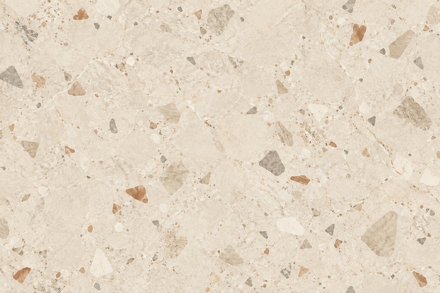 Terrazzo in zand en terracotta: muurprint zonder kader, geprint op de muur
