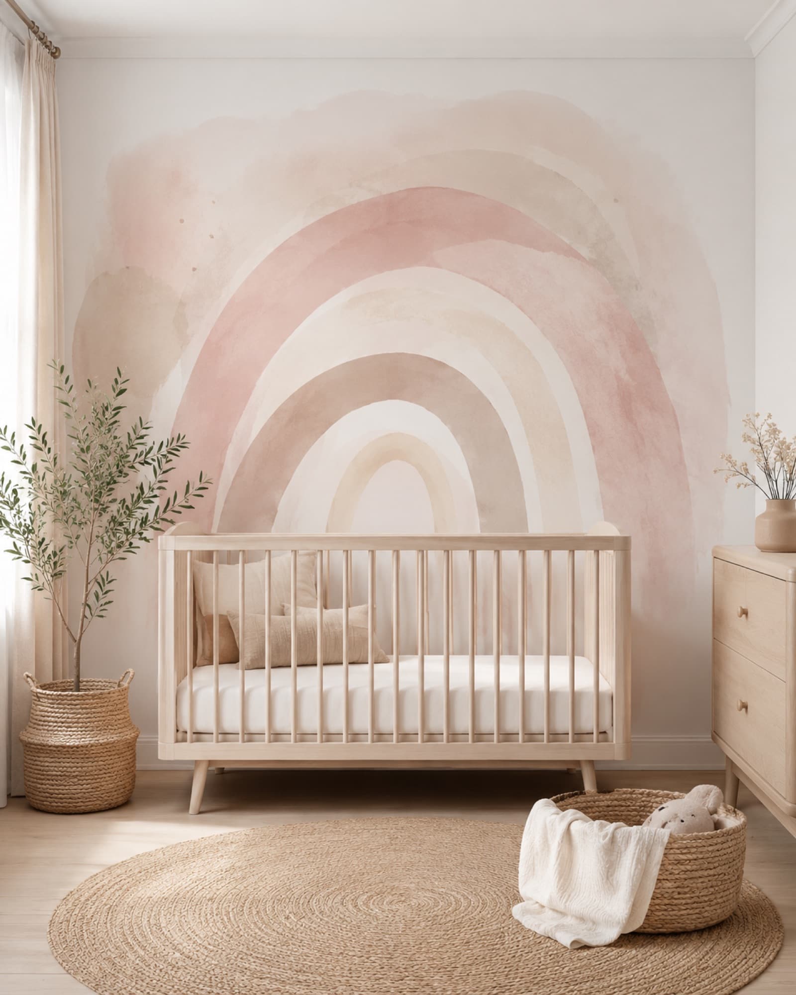 Zachte regenboog: muurconcept (kinderkamer)