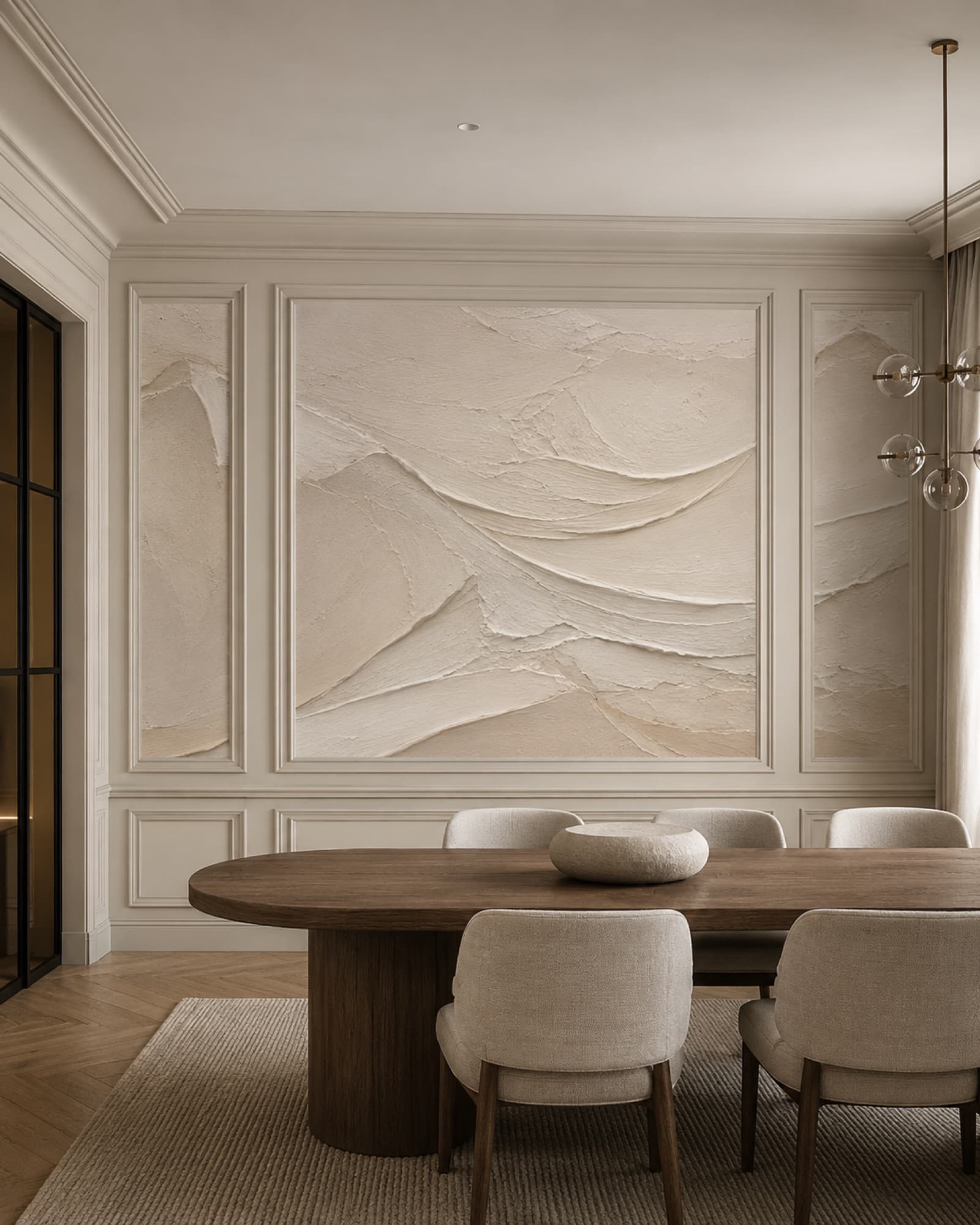 Designconcept: Reliefontwerp als muurprint, eetkamer (visualisatie)